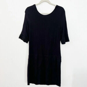 iisli Womens Black Drop-Waist Dress Sz Medium 3/4 Sleeve Rhinestone Cowl Back